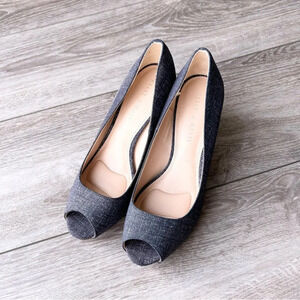 Kelly & Katie Denim Blue Frisisi Block Heel Peep-toe Pumps